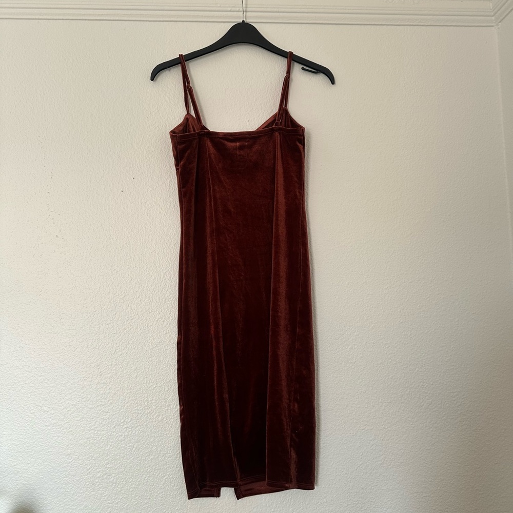 Reddish Brown Velvet Dress bodycon slit mini triangle - Picture 3 of 4